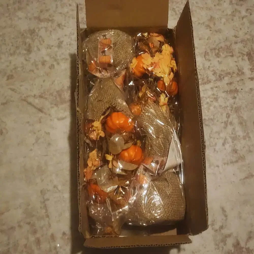 Set of 2 Pre-Lit Burlap Pumpkin and Maple Leaf Fall Decorative Arrangements